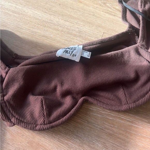 Princess Polly Brown Long Sleeve crop top with wired cups - Picture 2 of 5